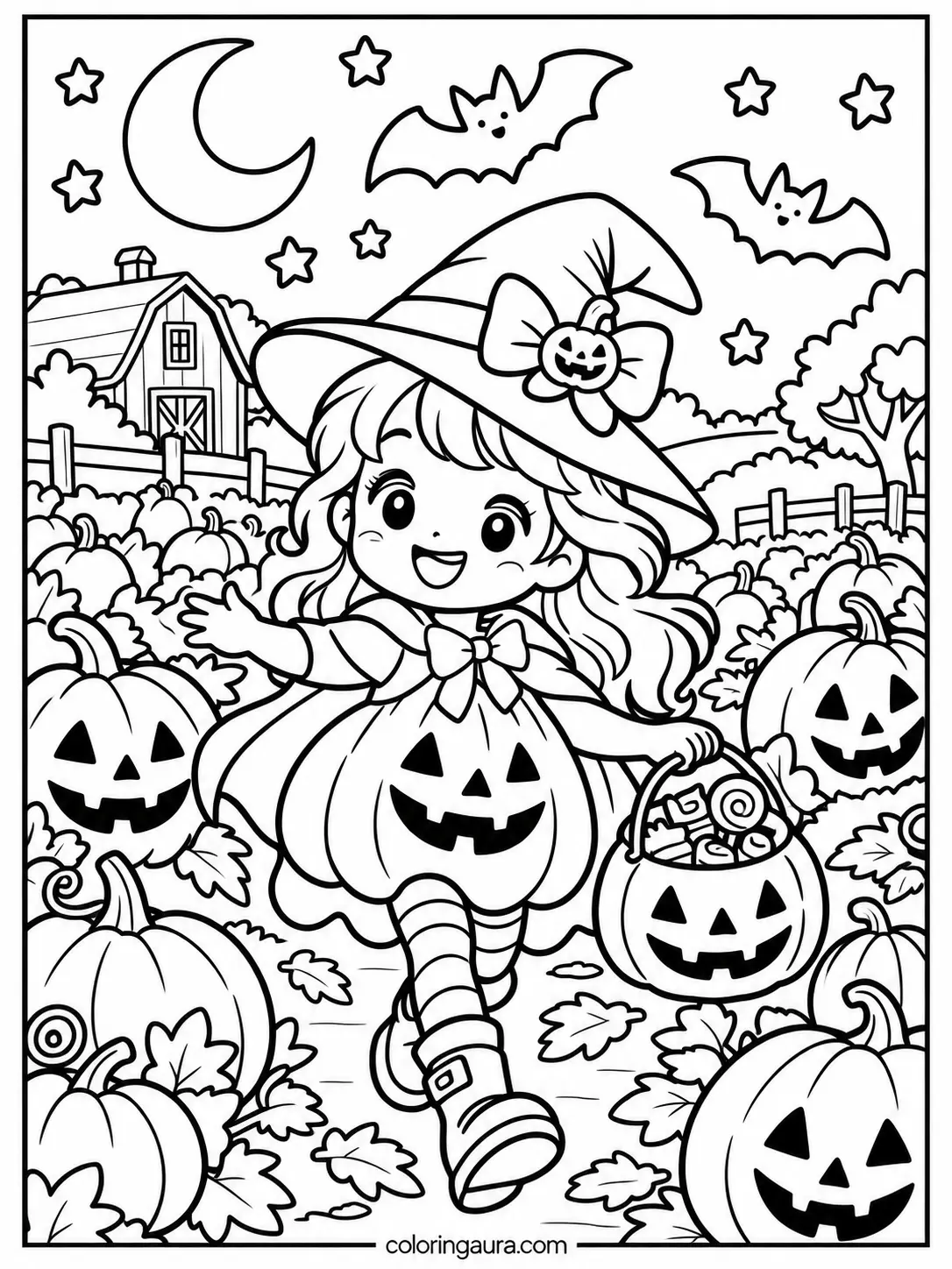 Pumpkin Patch Trick-or-Treat Coloring Page