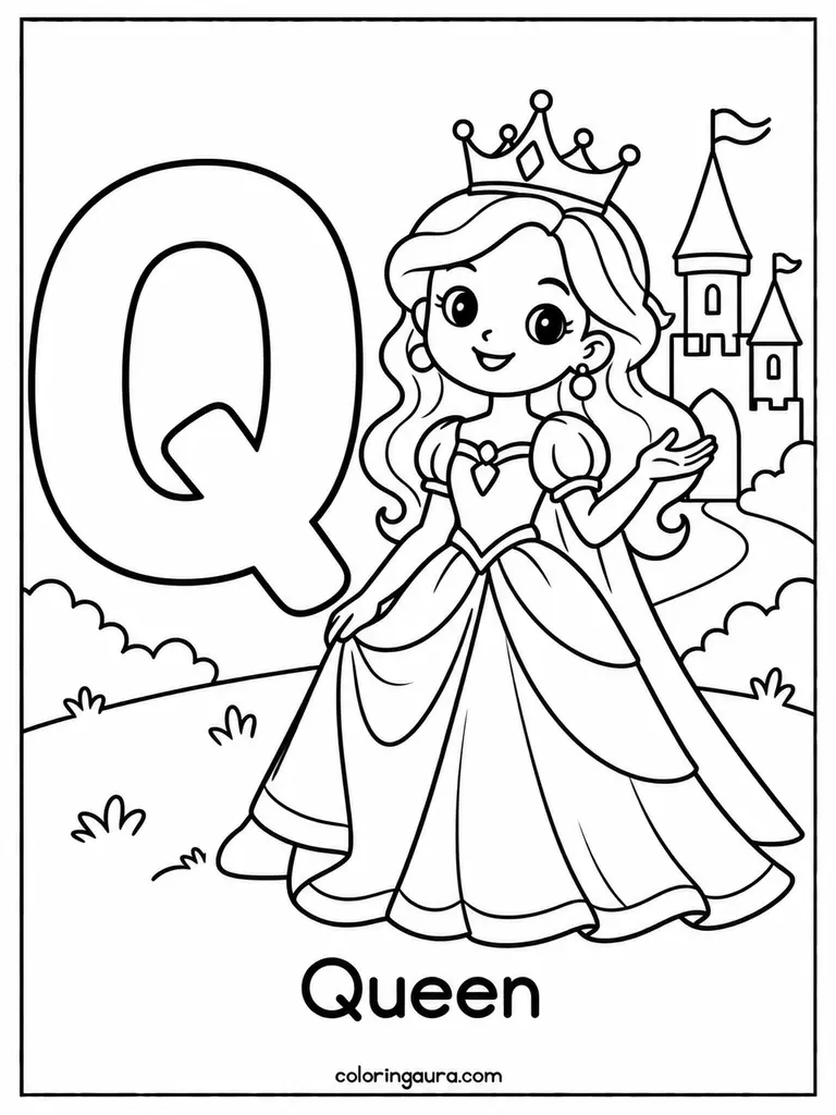 Q Is for Queen Coloring Page
