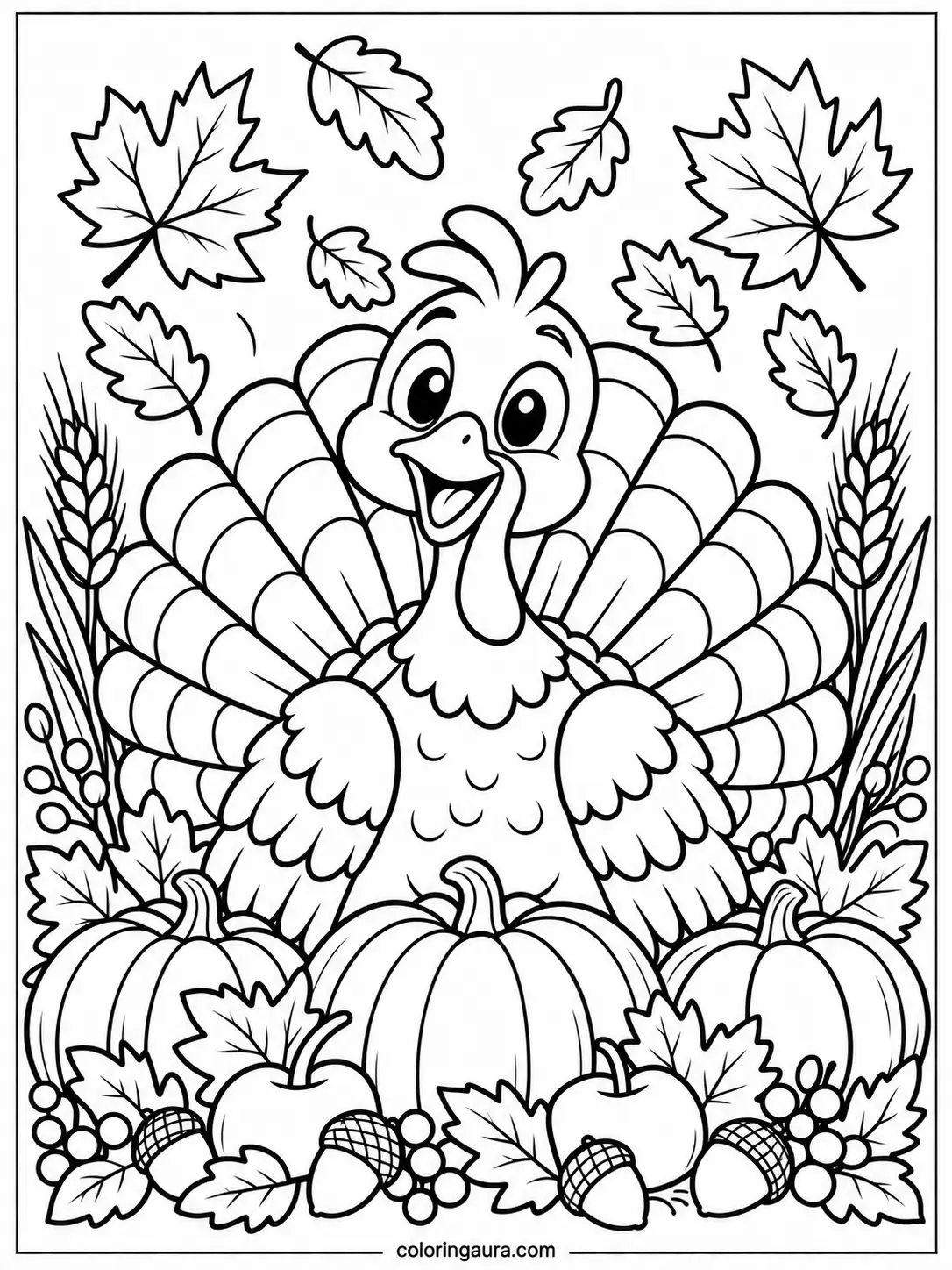 Happy Thanksgiving Turkey Coloring Page