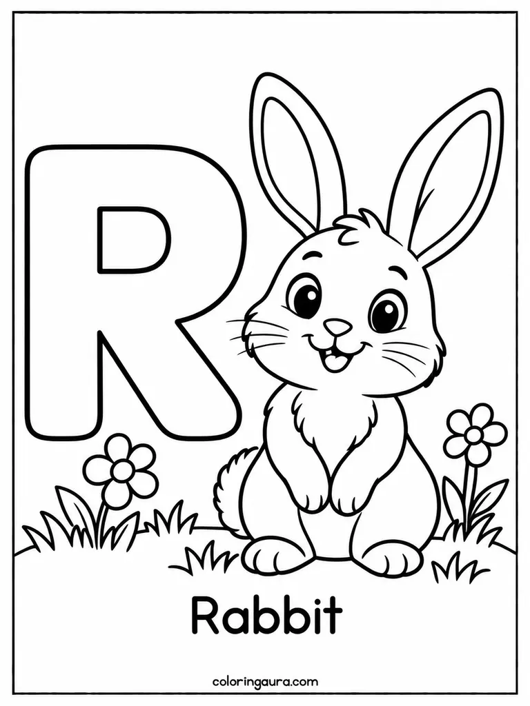 R Is for Rabbit Coloring Page
