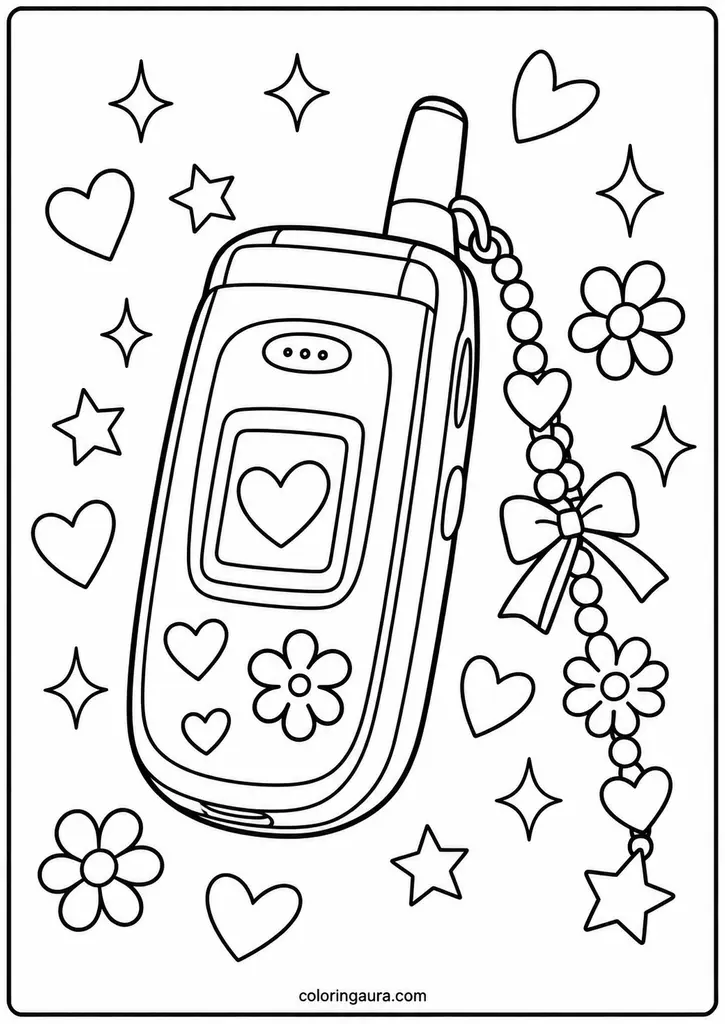 Retro Flip Phone Beaded Charm Coloring Page