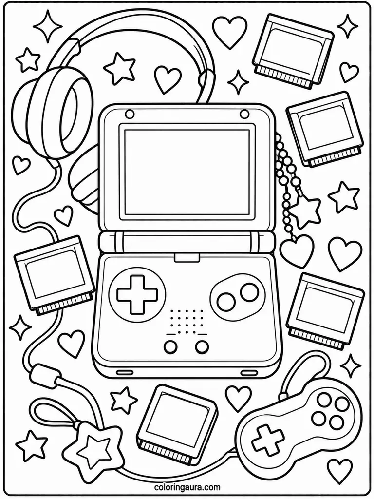 Retro Portable Game Player Coloring Page