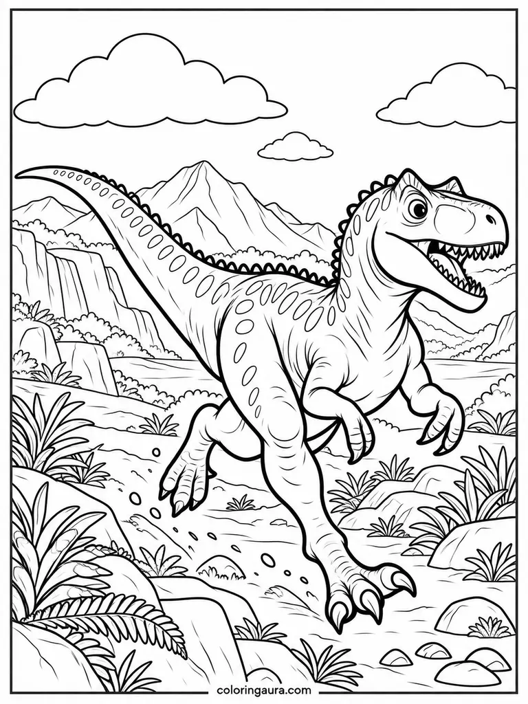 Running Allosaurus Valley Coloring Page