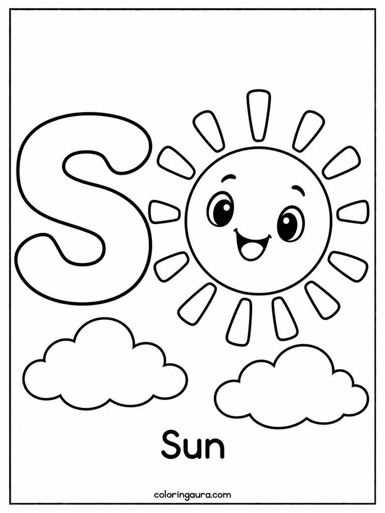 S Is for Sun Coloring Page