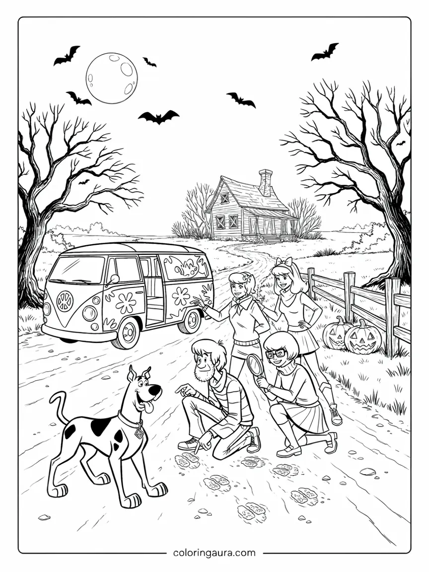 Scooby-Doo Mystery Machine Halloween Coloring Page