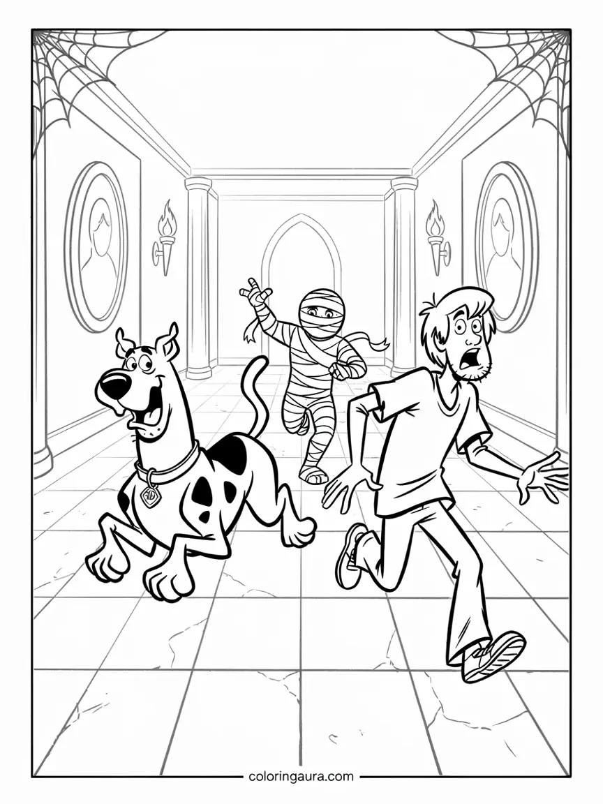 Scooby and Shaggy Mummy Halloween Coloring Page