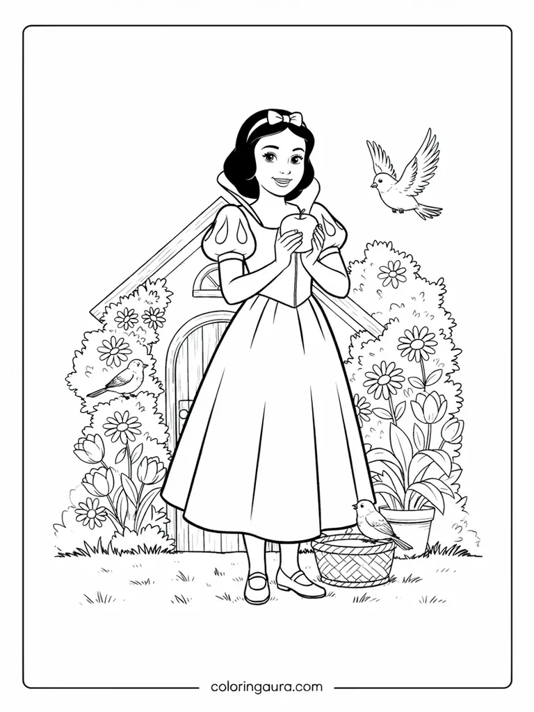Snow White Apple Cottage Coloring Page