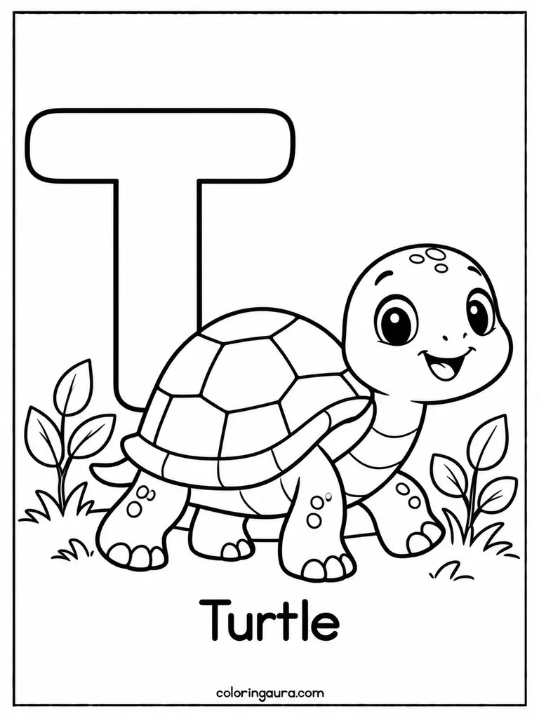 T Is for Turtle Coloring Page