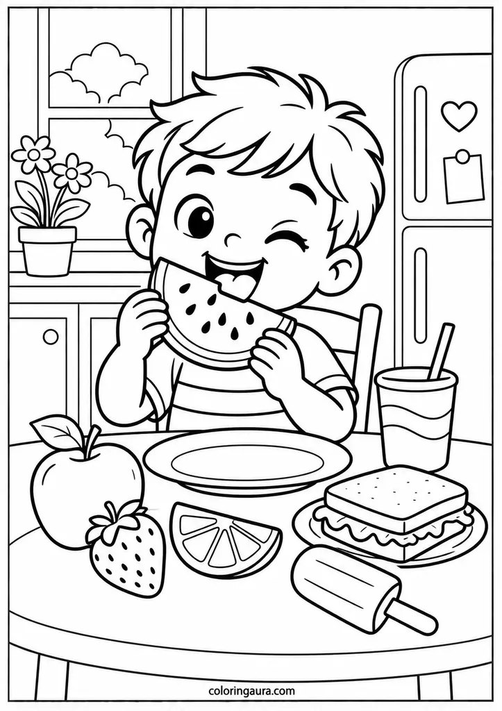 Taste and Fruit Child Coloring Page