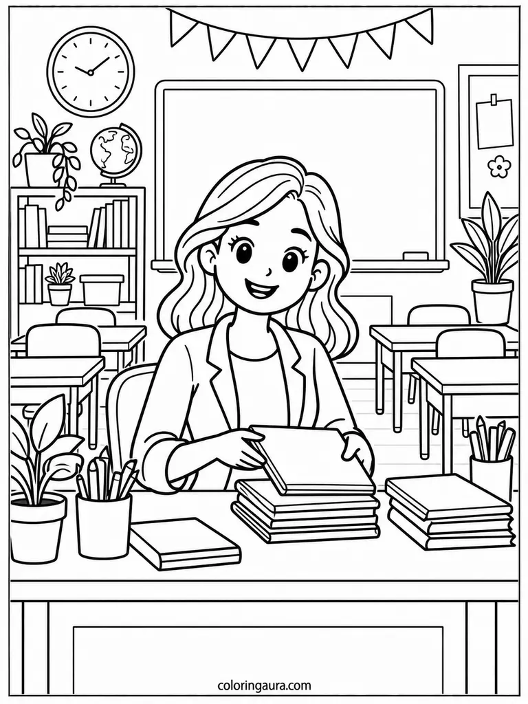 Teacher Classroom Coloring Page