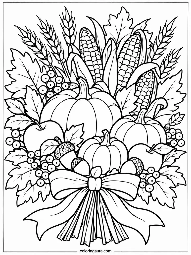 Thanksgiving Corn and Harvest Bundle Coloring Page