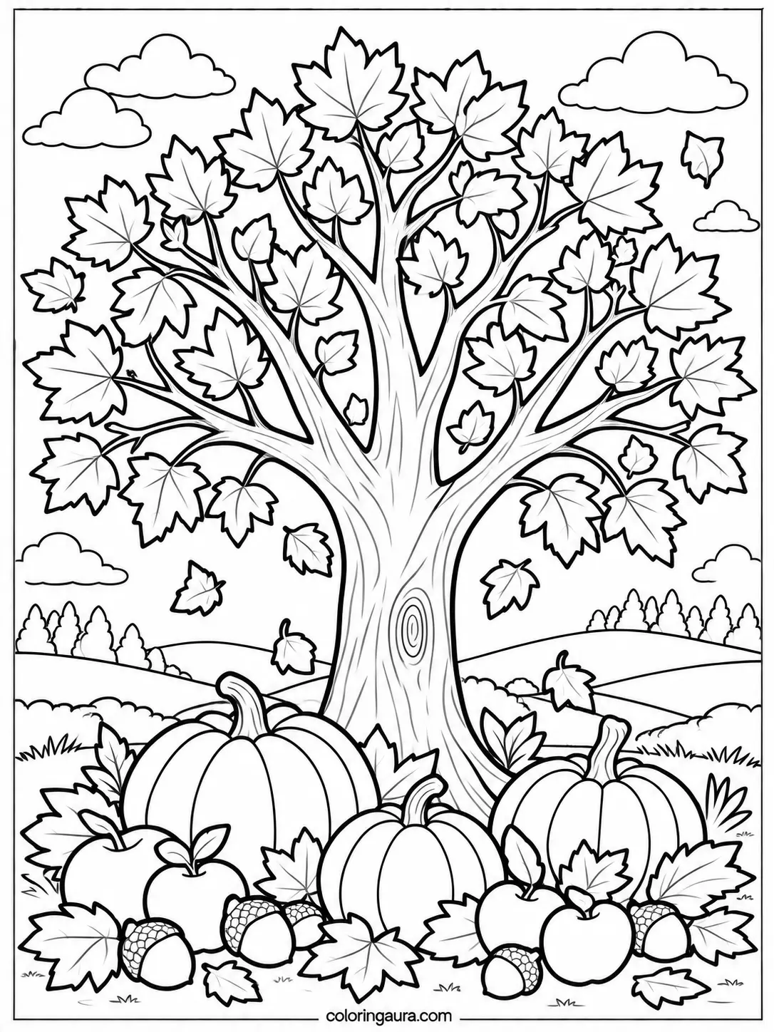 Thanksgiving Gratitude Tree Coloring Page