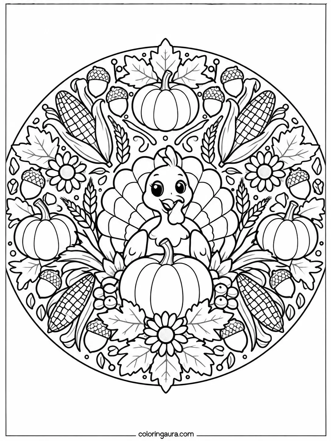 Thanksgiving Harvest Mandala Coloring Page