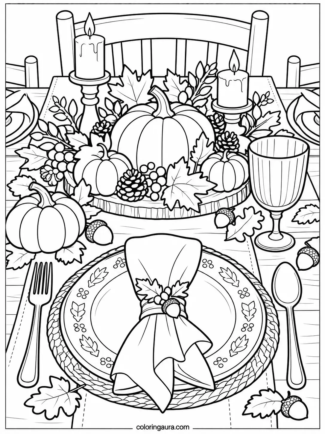 Thanksgiving Table Setting Coloring Page