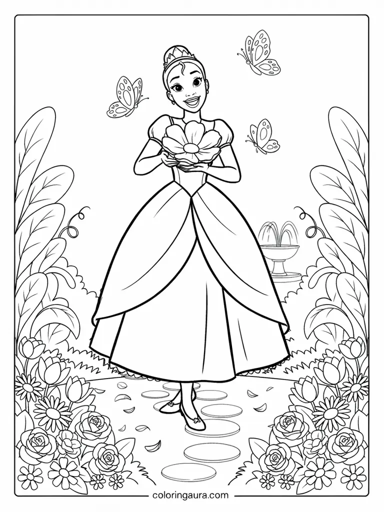 Tiana Flower Garden Coloring Page