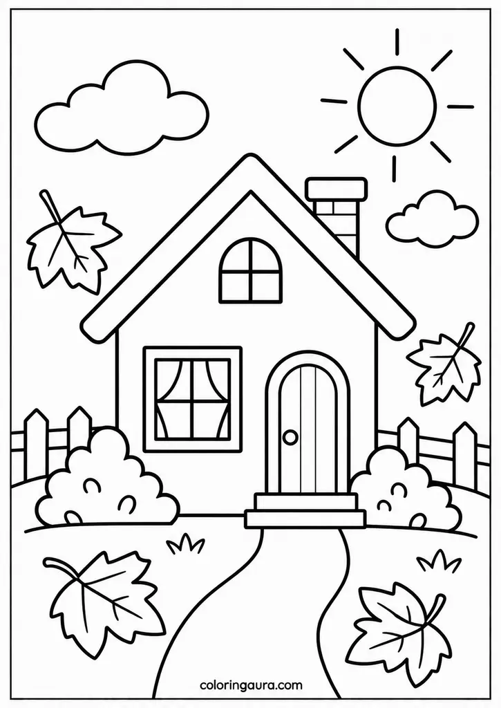 Tiny Cozy House Fall Coloring Page