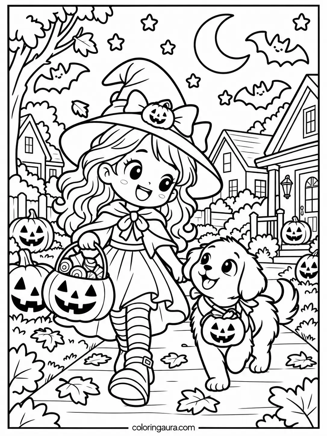 Trick-or-Treat Puppy Coloring Page