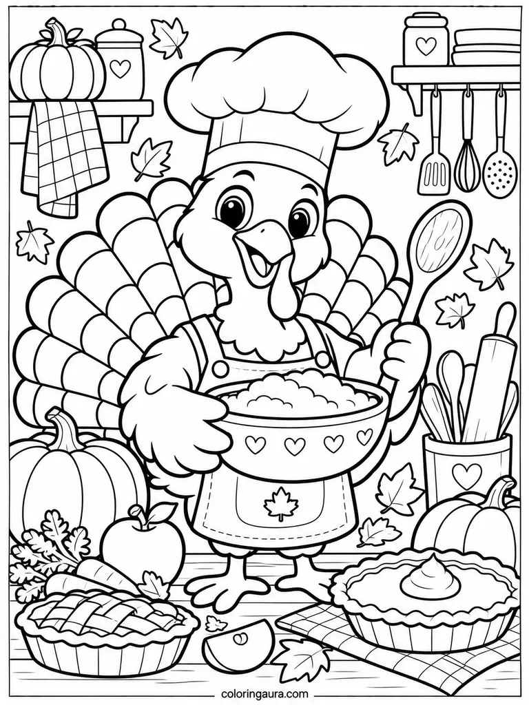 Turkey Chef Thanksgiving Coloring Page