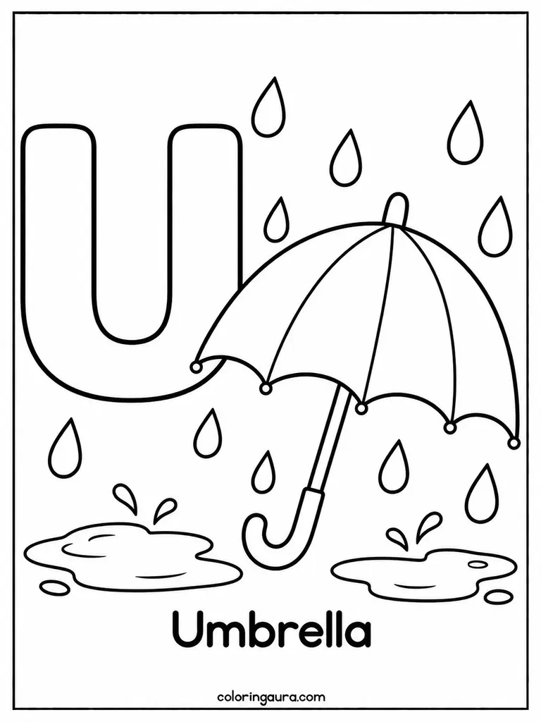 U Is for Umbrella Coloring Page