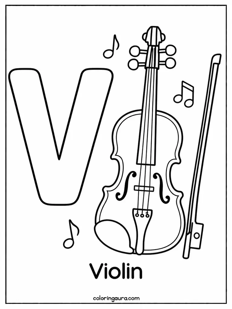 V Is for Violin Coloring Page
