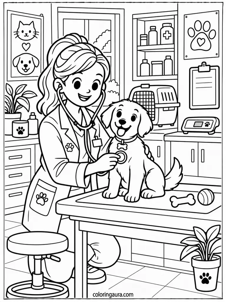 Veterinarian Puppy Coloring Page