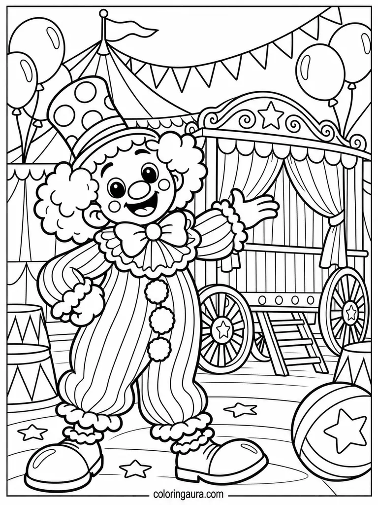 Vintage Circus Clown Coloring Page