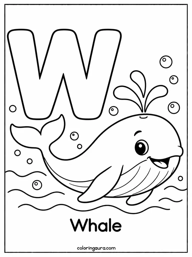 W Is for Whale Coloring Page