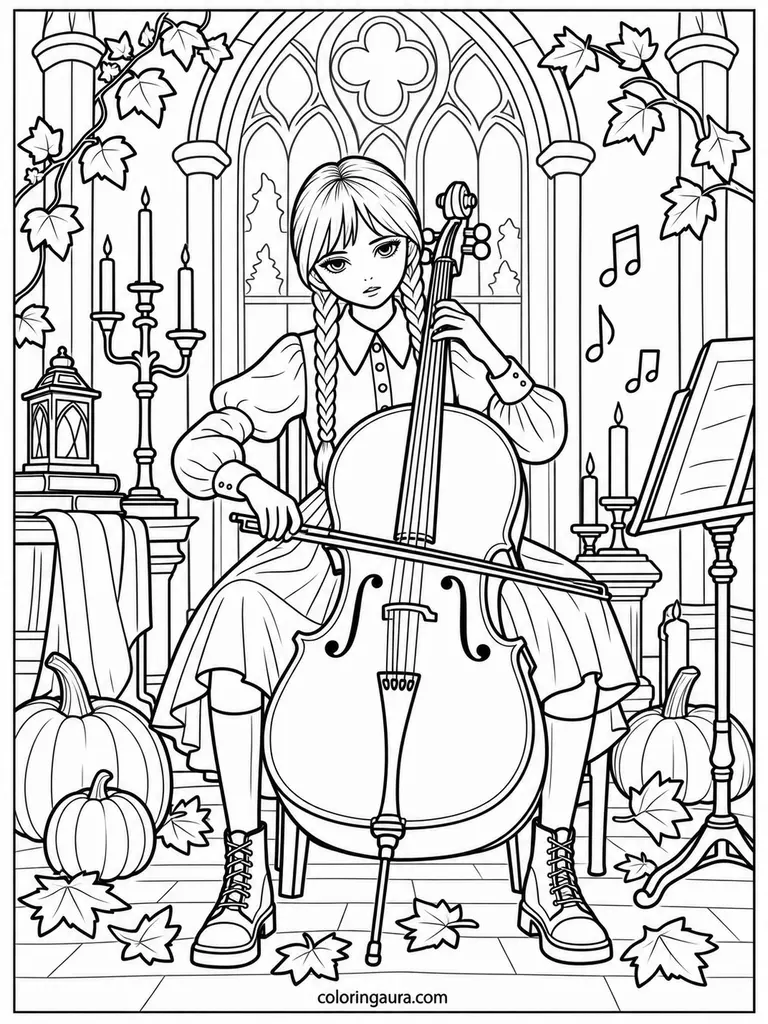 Wednesday Cello Halloween Coloring Page