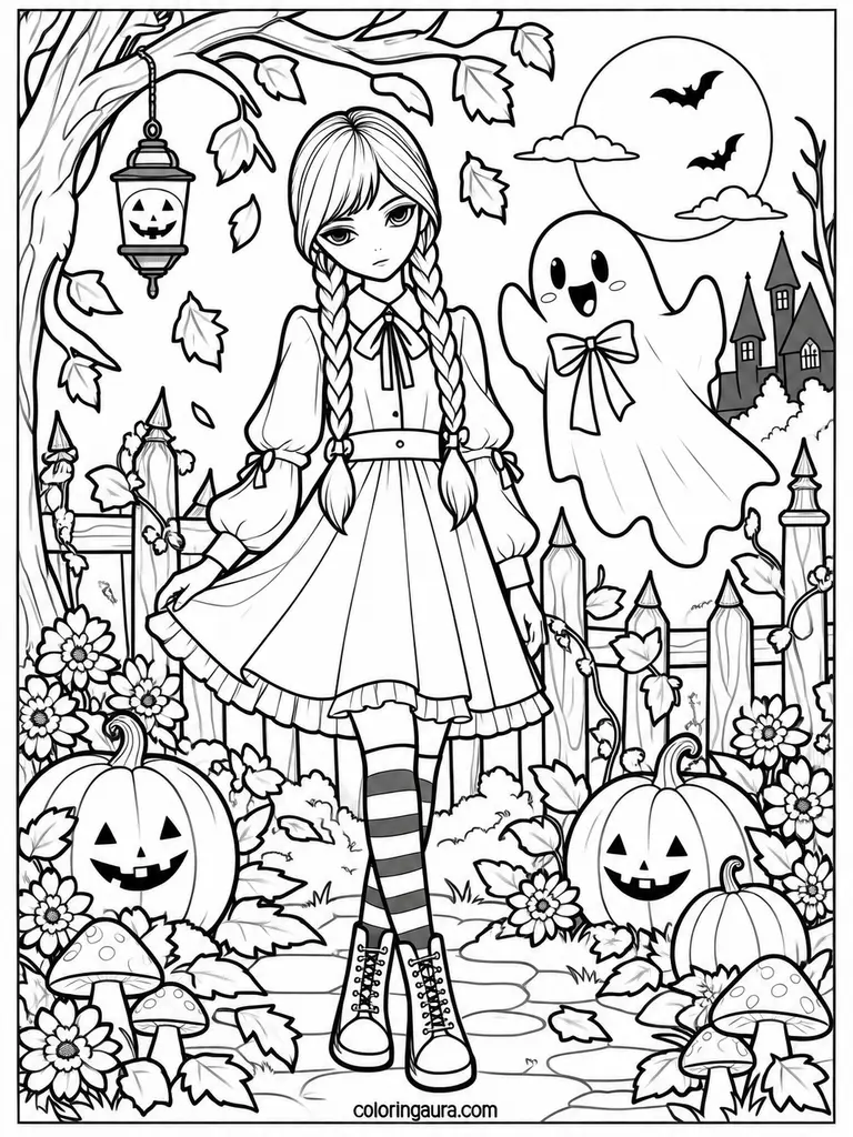 Wednesday Friendly Ghost Coloring Page