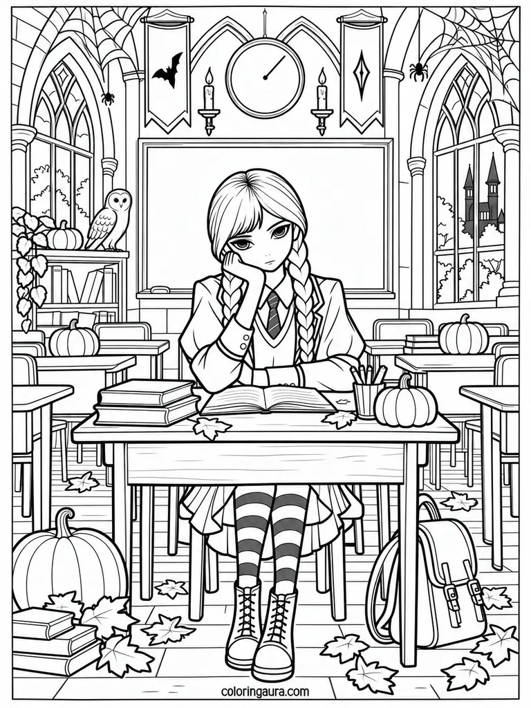 Wednesday Gothic Classroom Coloring Page