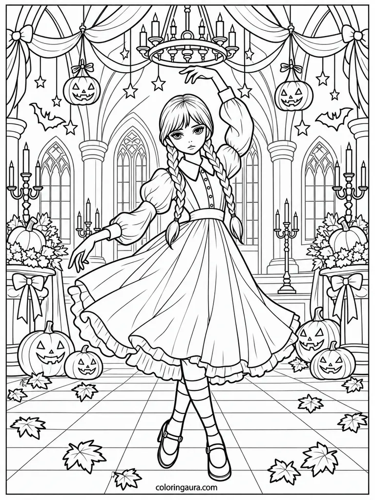 Wednesday Halloween Dance Coloring Page