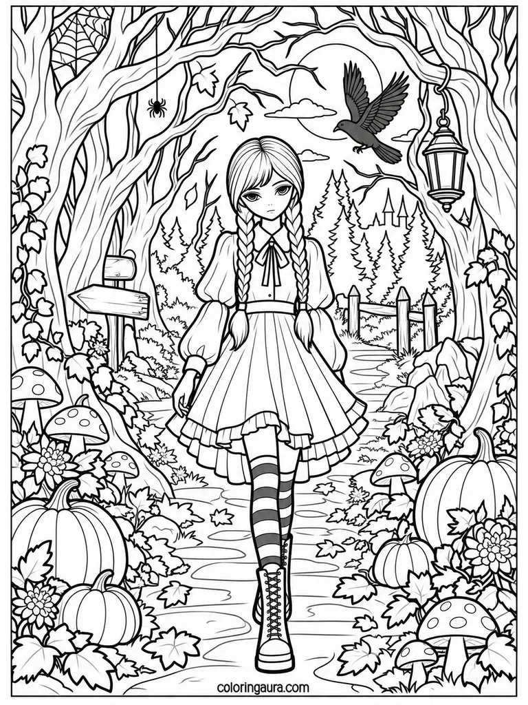 Wednesday Halloween Forest Coloring Page