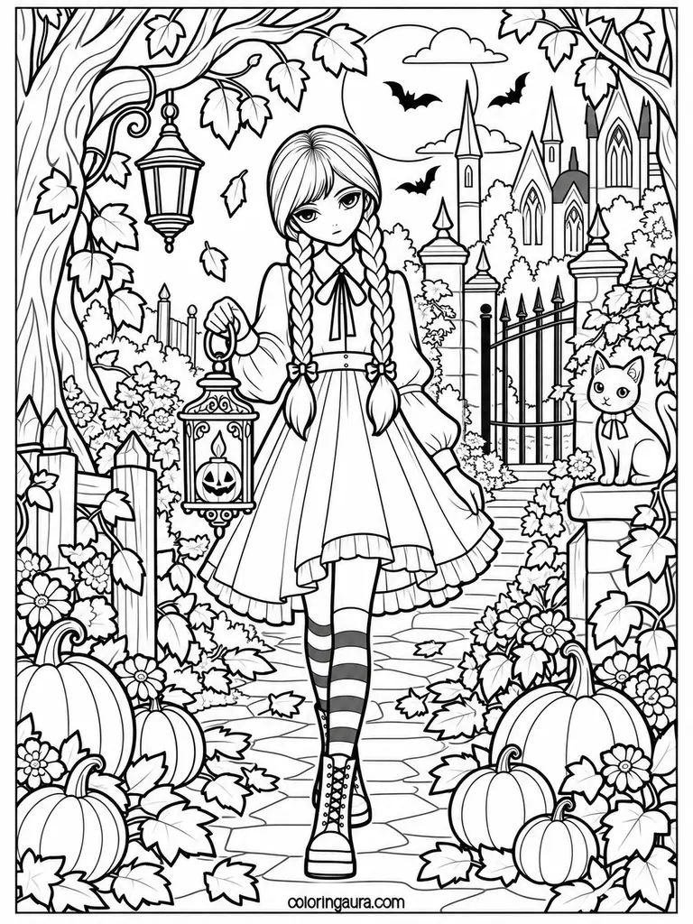 Wednesday Halloween Lantern Coloring Page