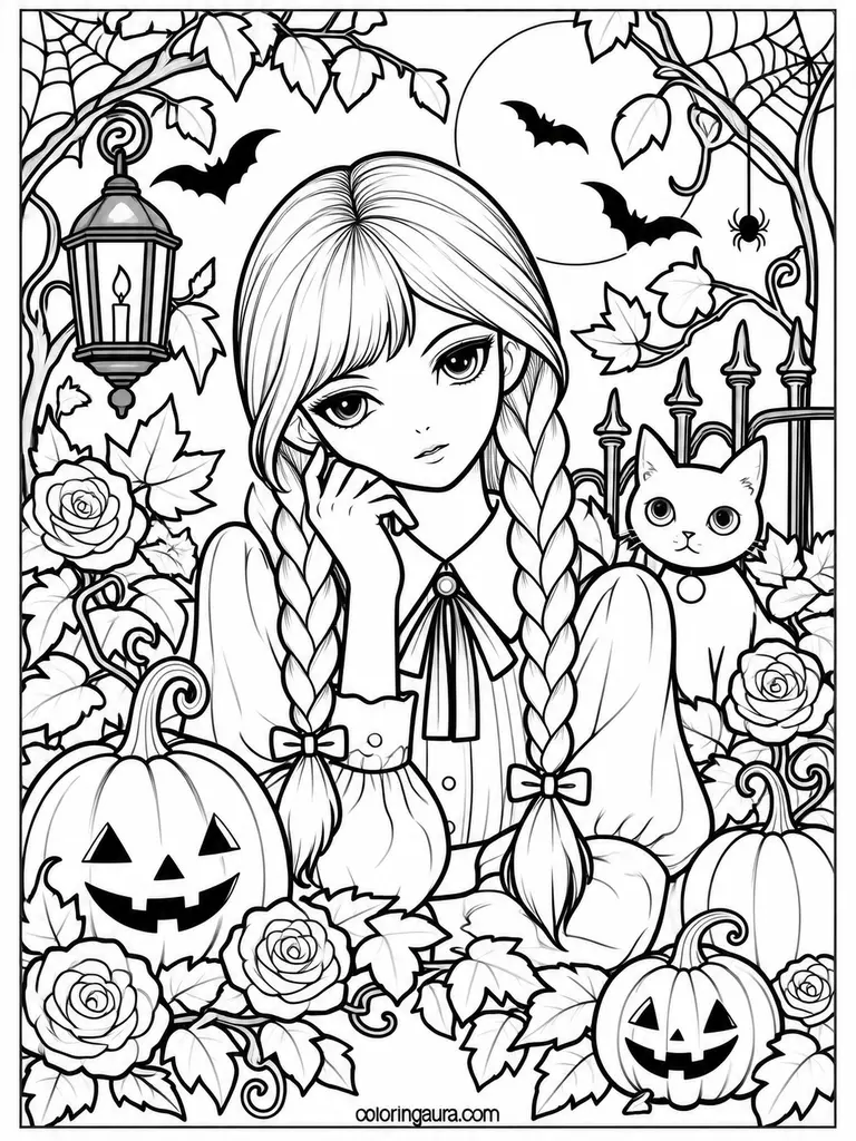 Wednesday Halloween Portrait Coloring Page