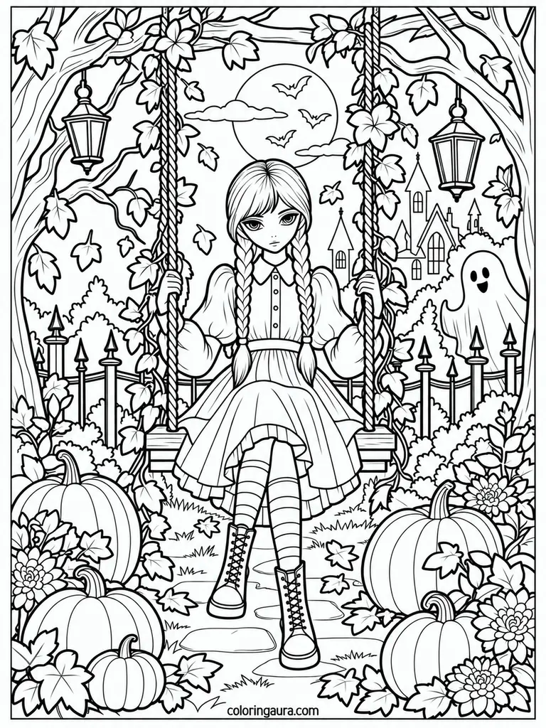 Wednesday Halloween Swing Coloring Page