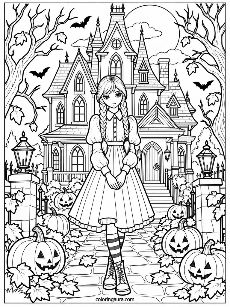 Wednesday Haunted House Coloring Page