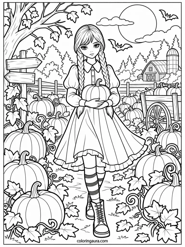Wednesday Pumpkin Patch Coloring Page