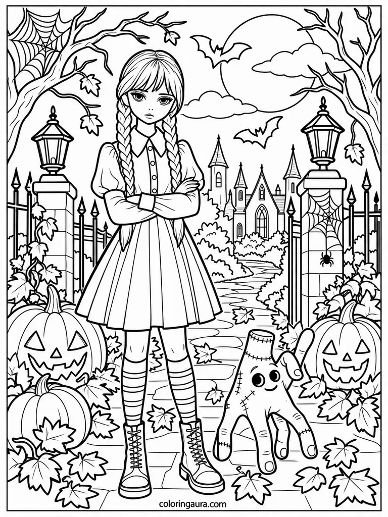 Wednesday and Thing Coloring Page