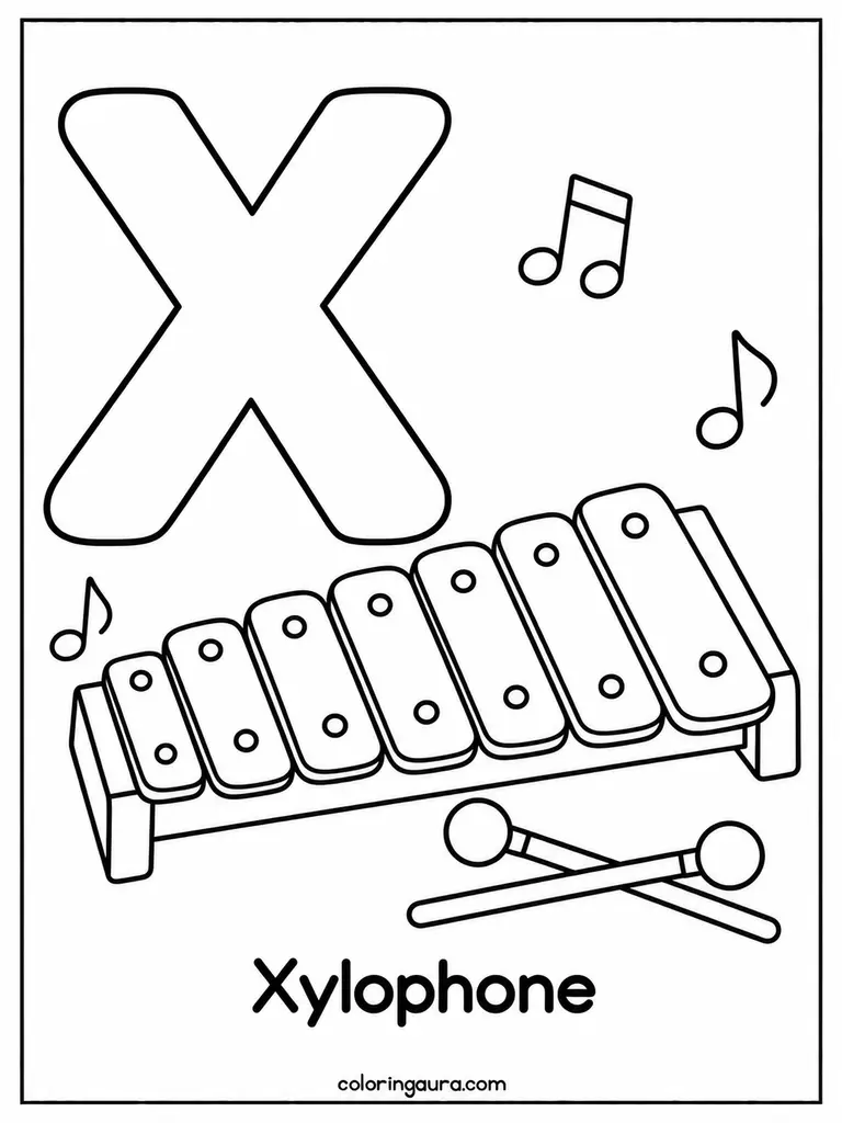 X Is for Xylophone Coloring Page