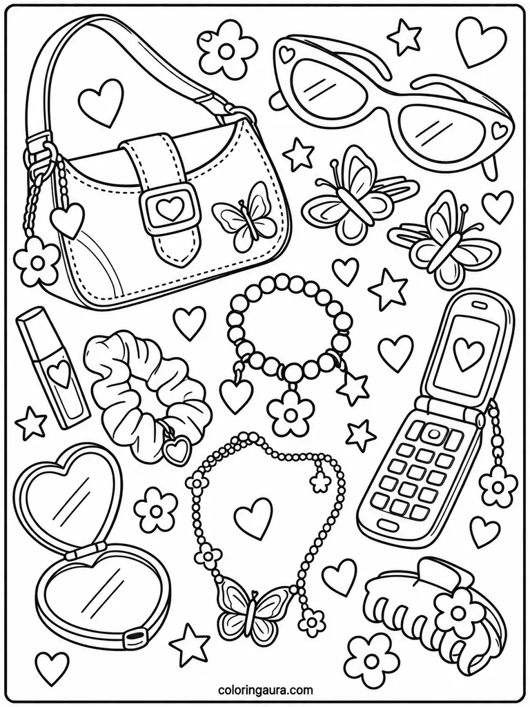 Y2K Accessories Coloring Page