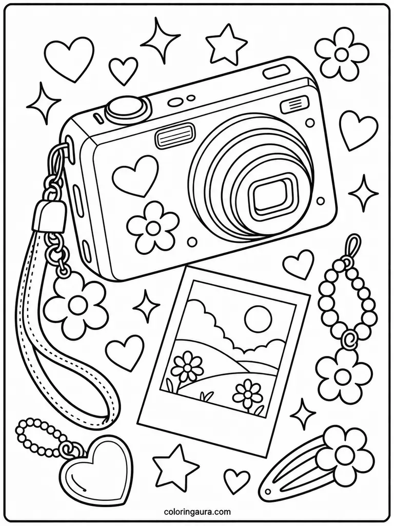 Y2K Digital Camera Coloring Page