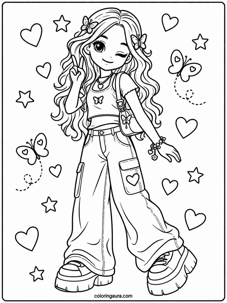 Y2K Fashion Outfit Coloring Page