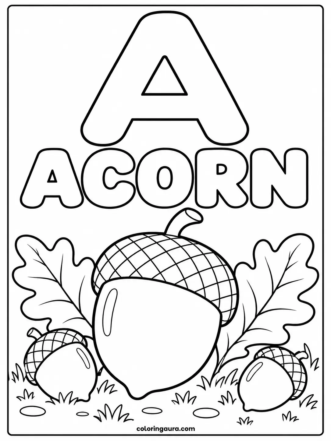 Acorn Coloring Page for Letter A
