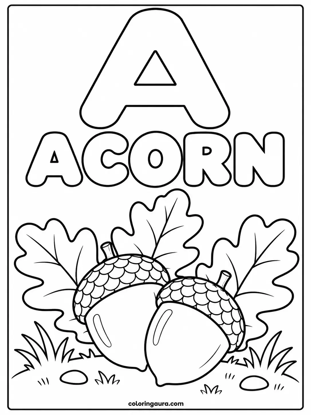 Acorns and Oak Leaves Coloring Page