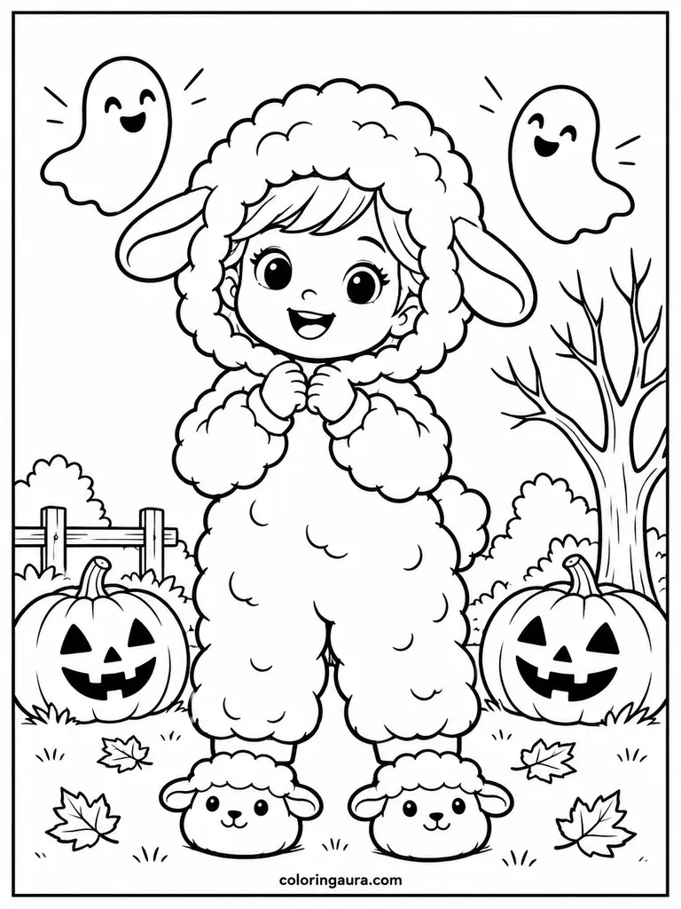 Adorable Sheep Costume Coloring Page