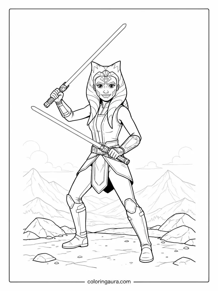 Ahsoka Tano Lightsabers Coloring Page