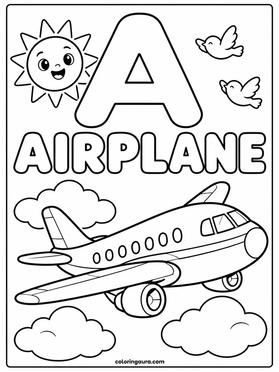 Airplane Flying Above Clouds Coloring Page