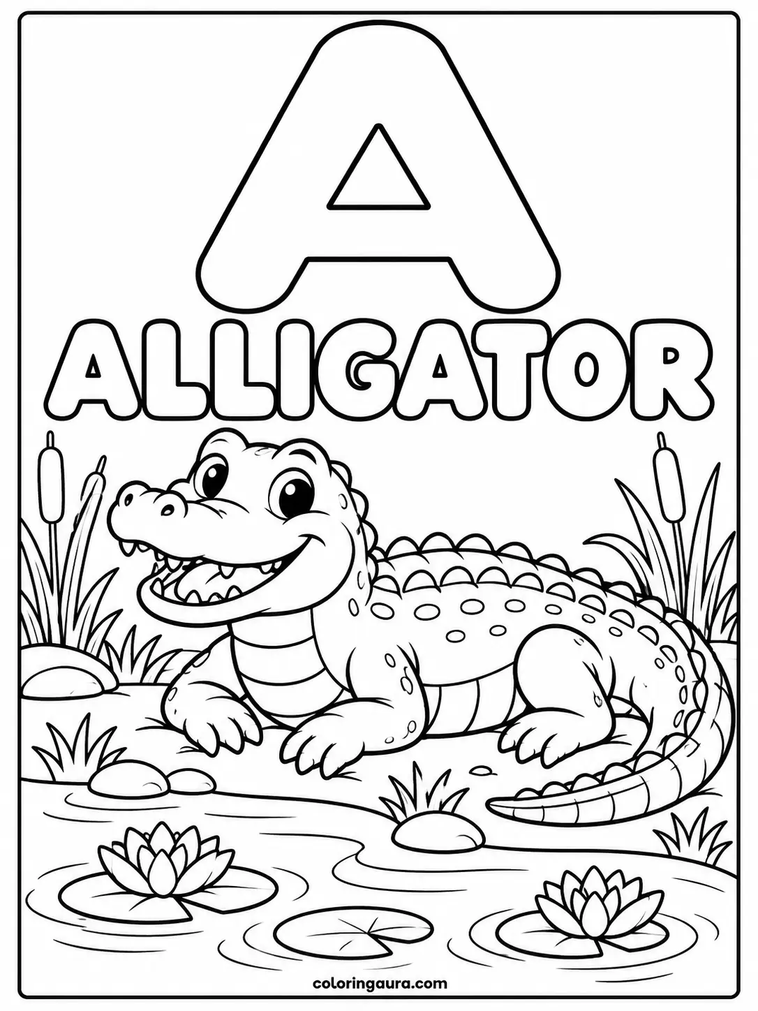 Alligator in a Swamp Coloring Page