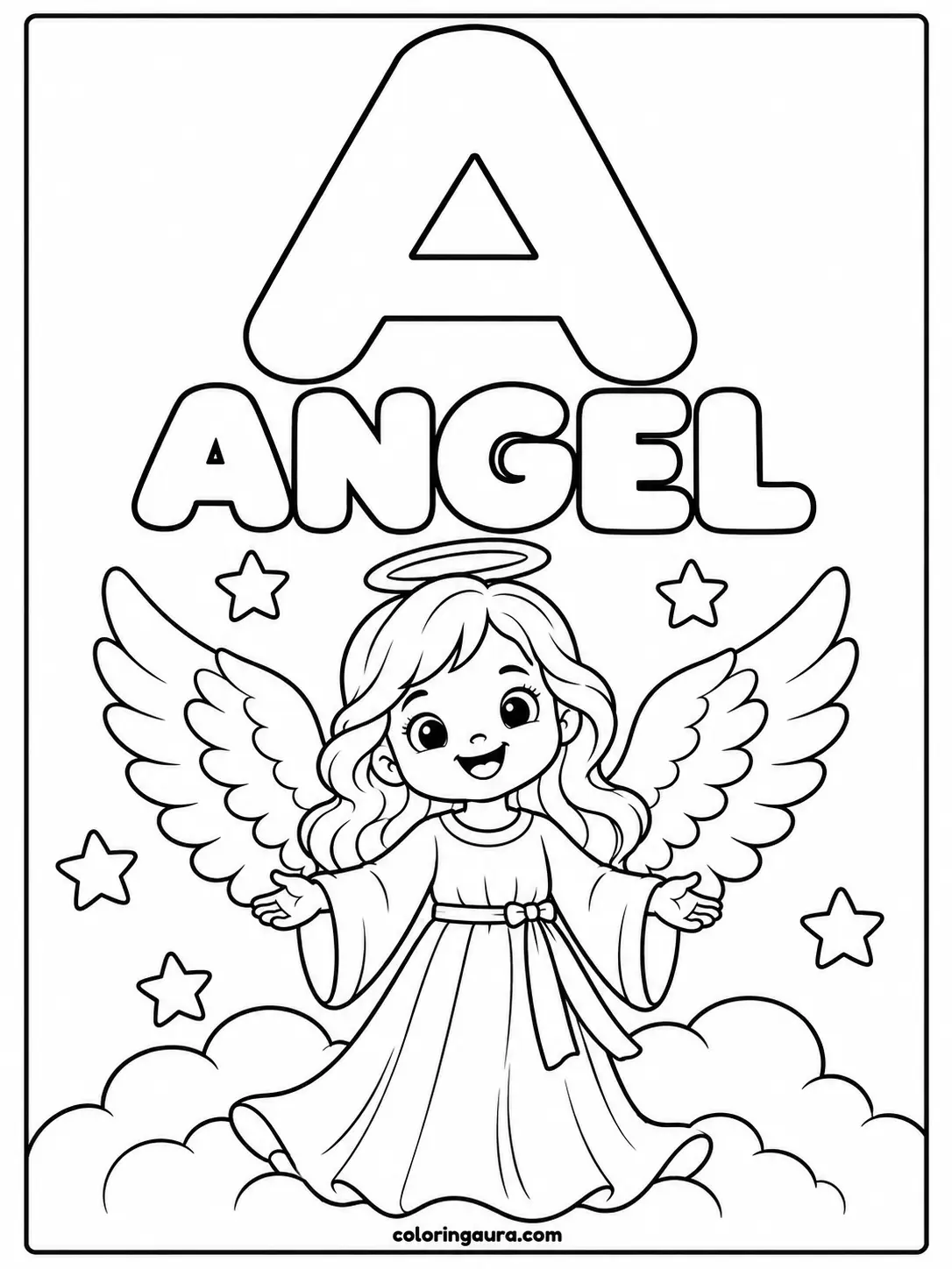 Angel with Wings Coloring Page