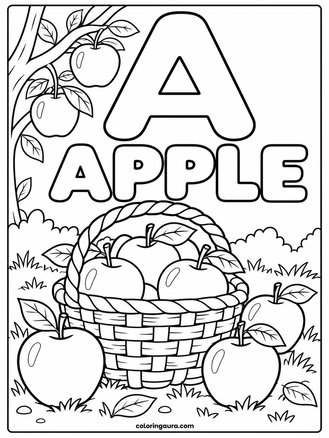 Apple Basket Harvest Coloring Page